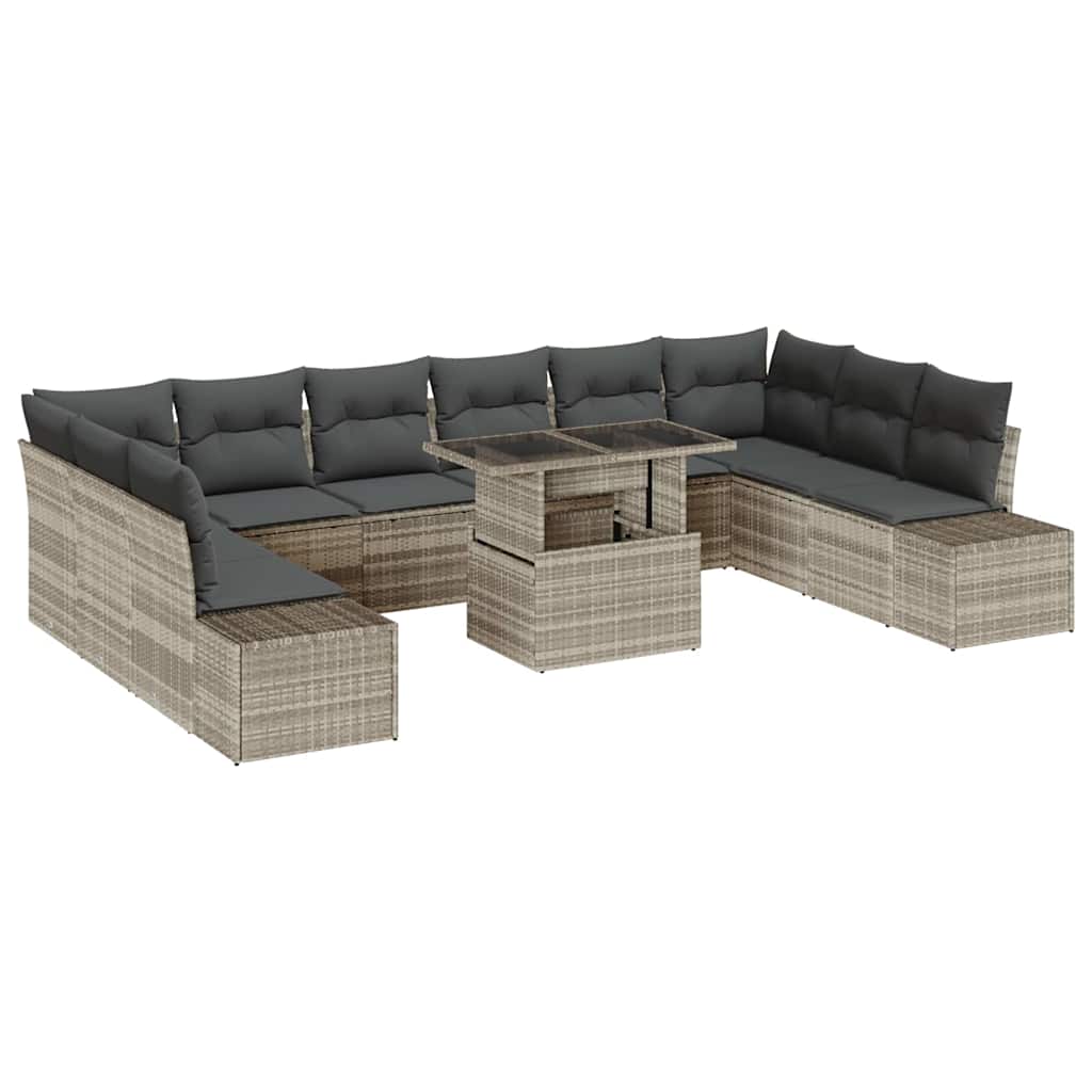 vidaXL Garten-Sofa-Set mit Kissen mit Speicher 11 pcs Hellgrau