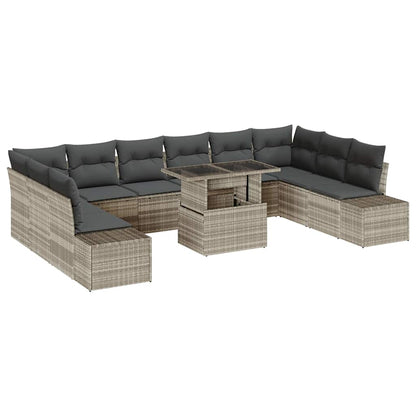 vidaXL Garten-Sofa-Set mit Kissen mit Speicher 11 pcs Hellgrau