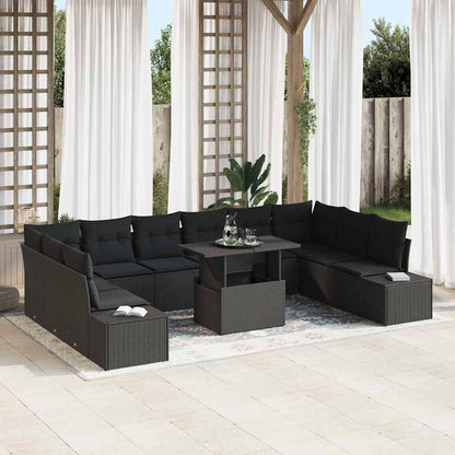 Garten-Sofa-Set mit Kissen mit Speicher 11 pcs Schwarz