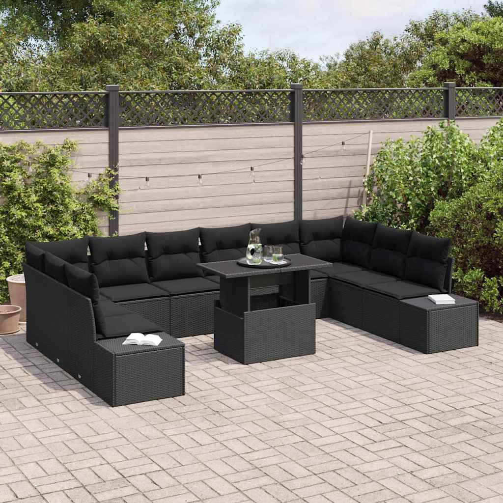 Garten-Sofa-Set mit Kissen mit Speicher 11 pcs Schwarz