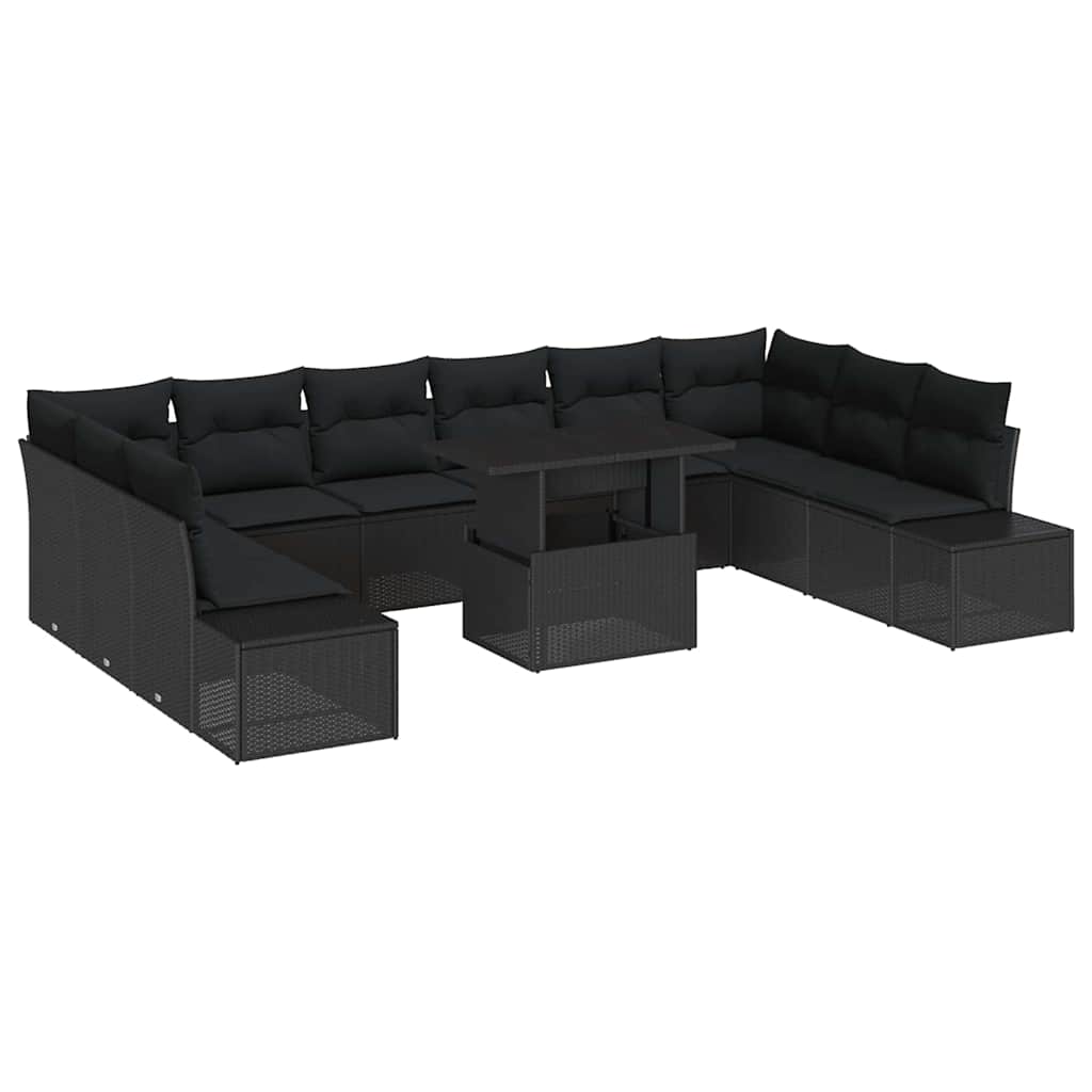 Garten-Sofa-Set mit Kissen mit Speicher 11 pcs Schwarz