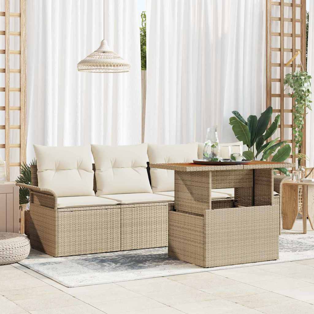 vidaXL Gartensofa-set mit Kissen 5 pcs Beige und Creme Poly-Rattan