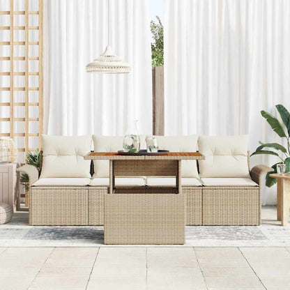 vidaXL Gartensofa-set mit Kissen 5 pcs Beige und Creme Poly-Rattan