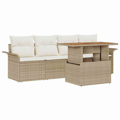 vidaXL Gartensofa-set mit Kissen 5 pcs Beige und Creme Poly-Rattan