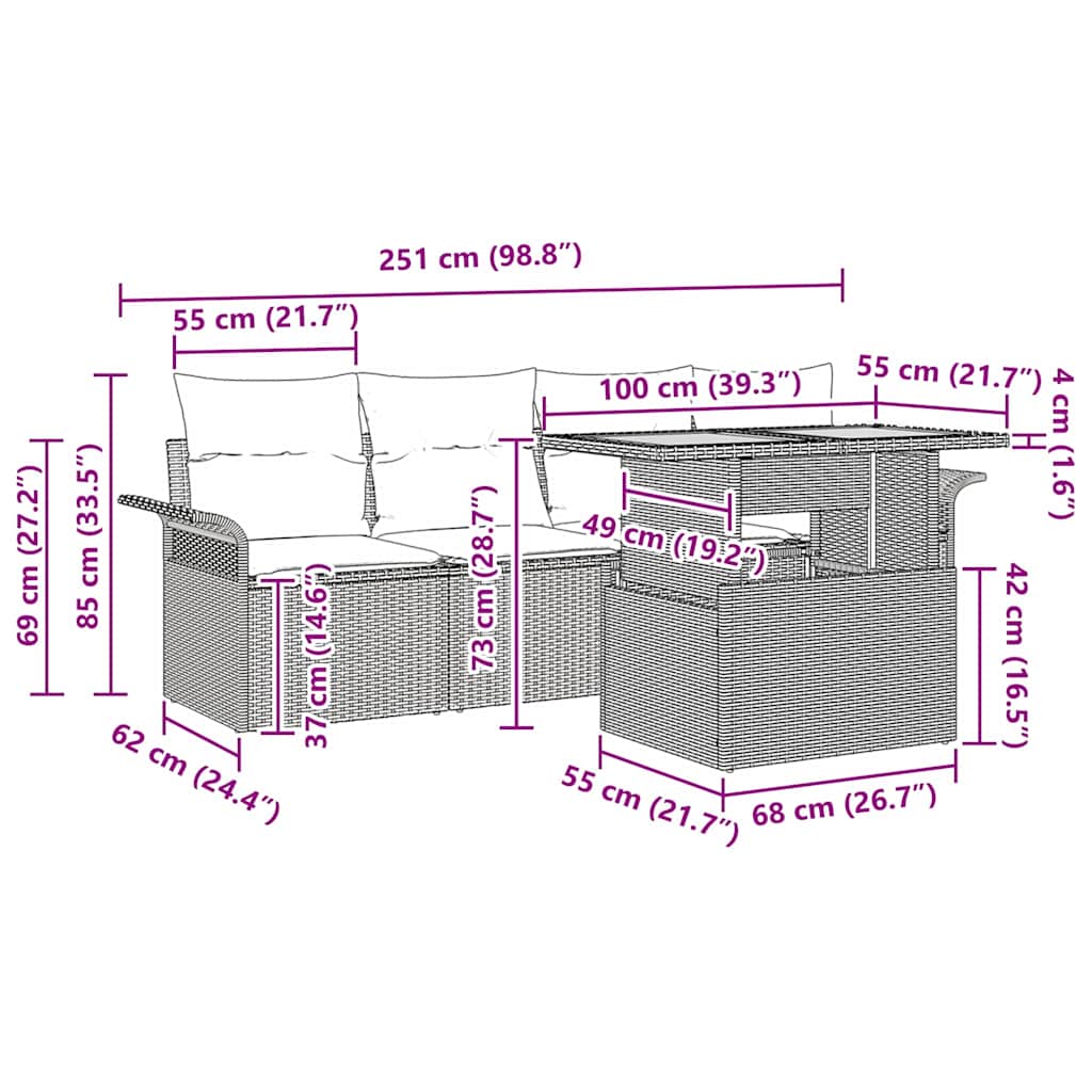 vidaXL Gartensofa-set mit Kissen 5 pcs Beige und Creme Poly-Rattan