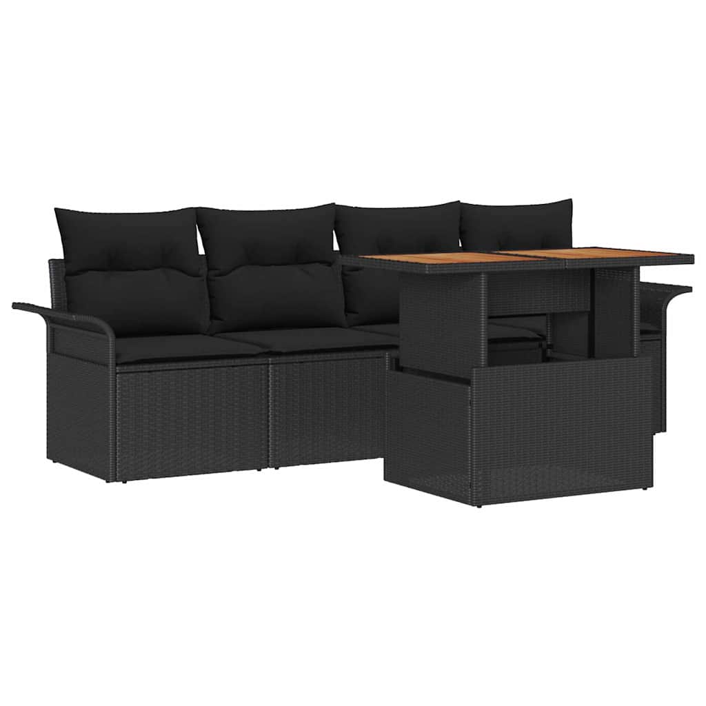 Gartensofa-set mit Kissen 5 pcs Schwarz Poly-Rattan