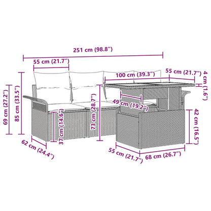 Gartensofa-set mit Kissen 5 pcs Schwarz Poly-Rattan