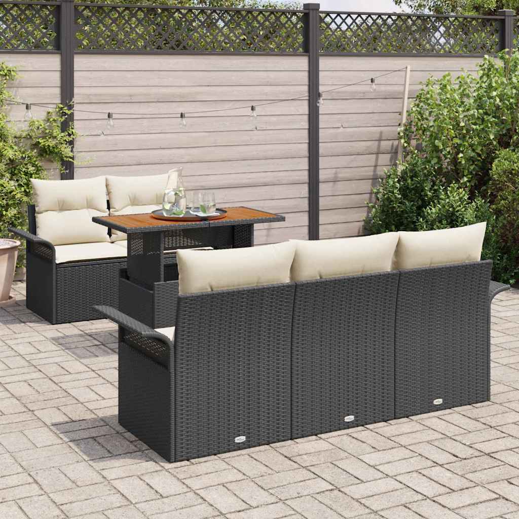 vidaXL Gartensofa-set mit Kissen 6 pcs Schwarz und Creme Poly-Rattan