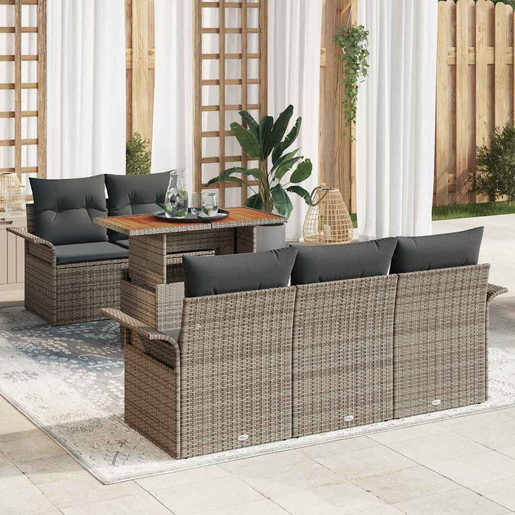 vidaXL Gartensofa-set mit Kissen 6 pcs Grau Poly-Rattan