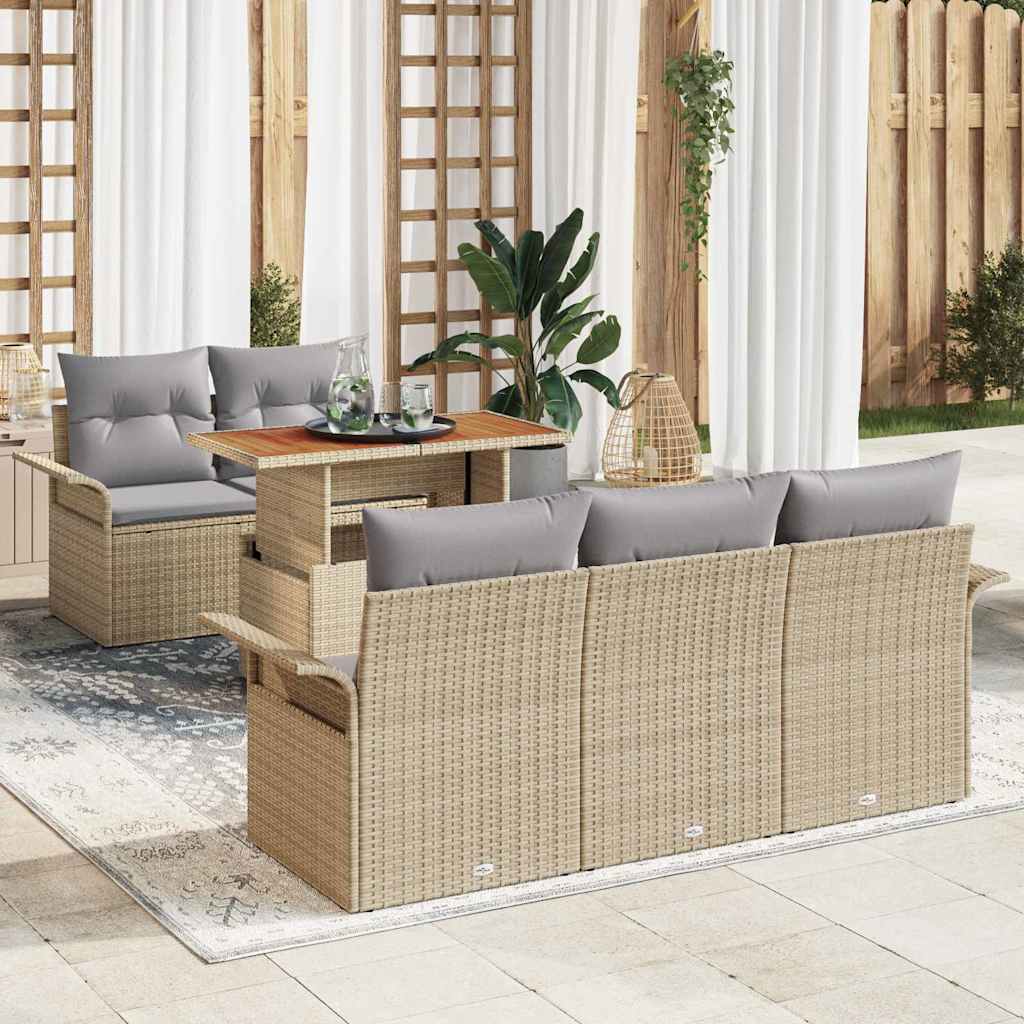 Gartensofa-set mit Kissen 6 pcs Beige und Hellgrau Poly-Rattan