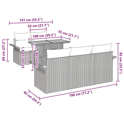 Gartensofa-set mit Kissen 6 pcs Beige und Hellgrau Poly-Rattan