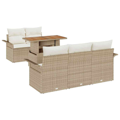 Gartensofa-set mit Kissen 6 pcs Beige und Creme Poly-Rattan