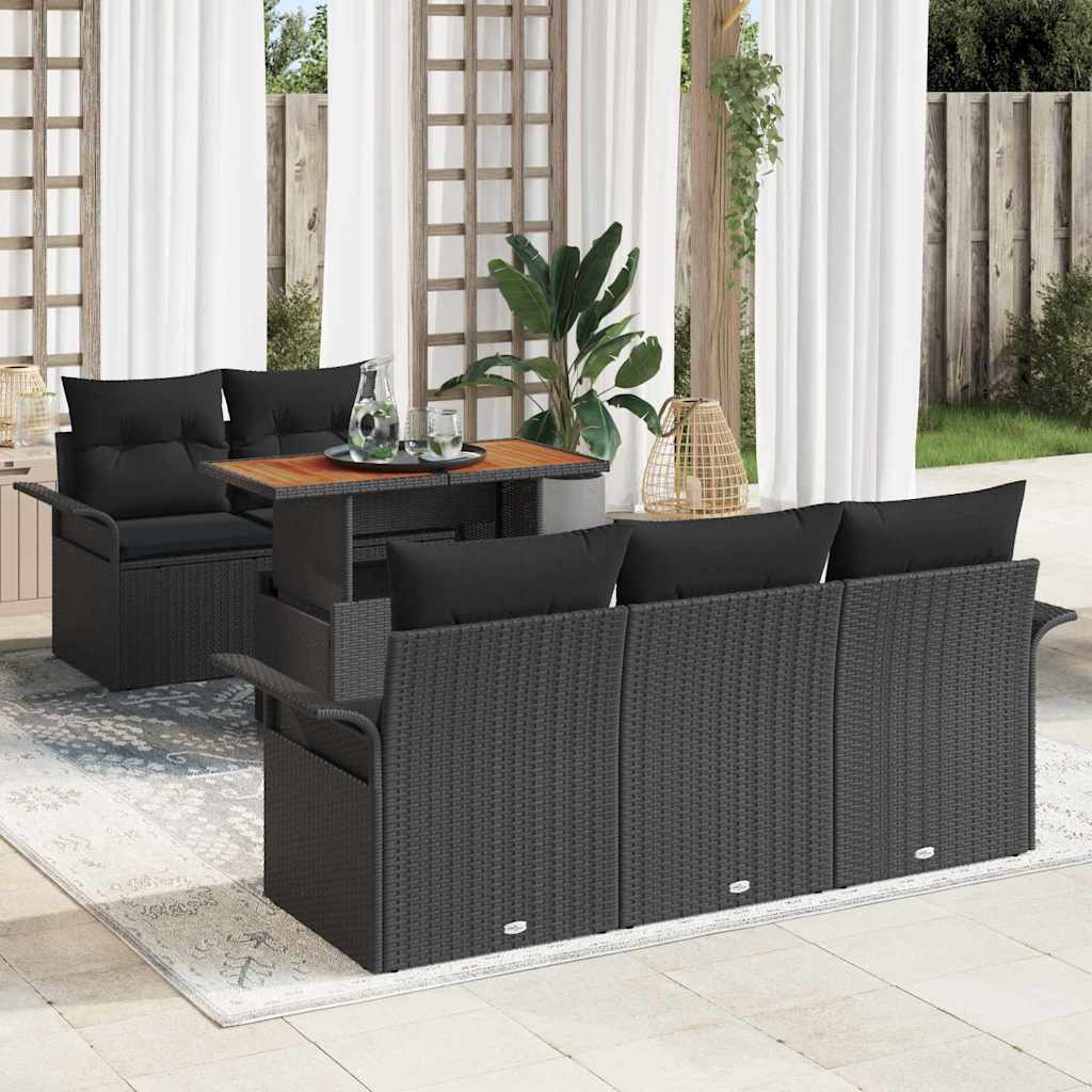 Gartensofa-set mit Kissen 6 pcs Schwarz Poly-Rattan