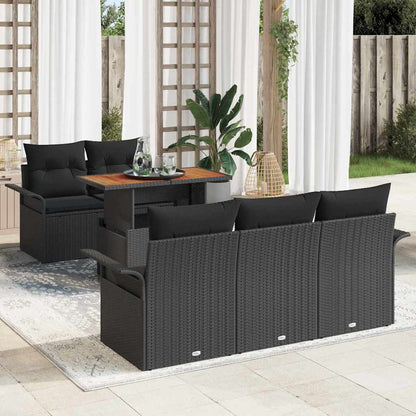 Gartensofa-set mit Kissen 6 pcs Schwarz Poly-Rattan