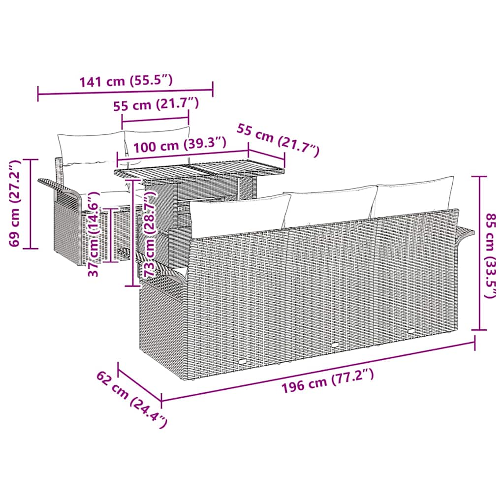 Gartensofa-set mit Kissen 6 pcs Schwarz Poly-Rattan