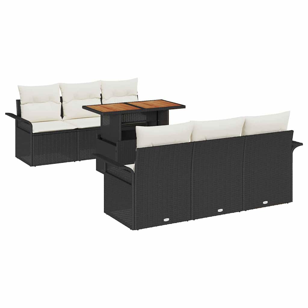 vidaXL Garten-Sofa-Set mit Kissen 7 pcs Schwarz und Creme