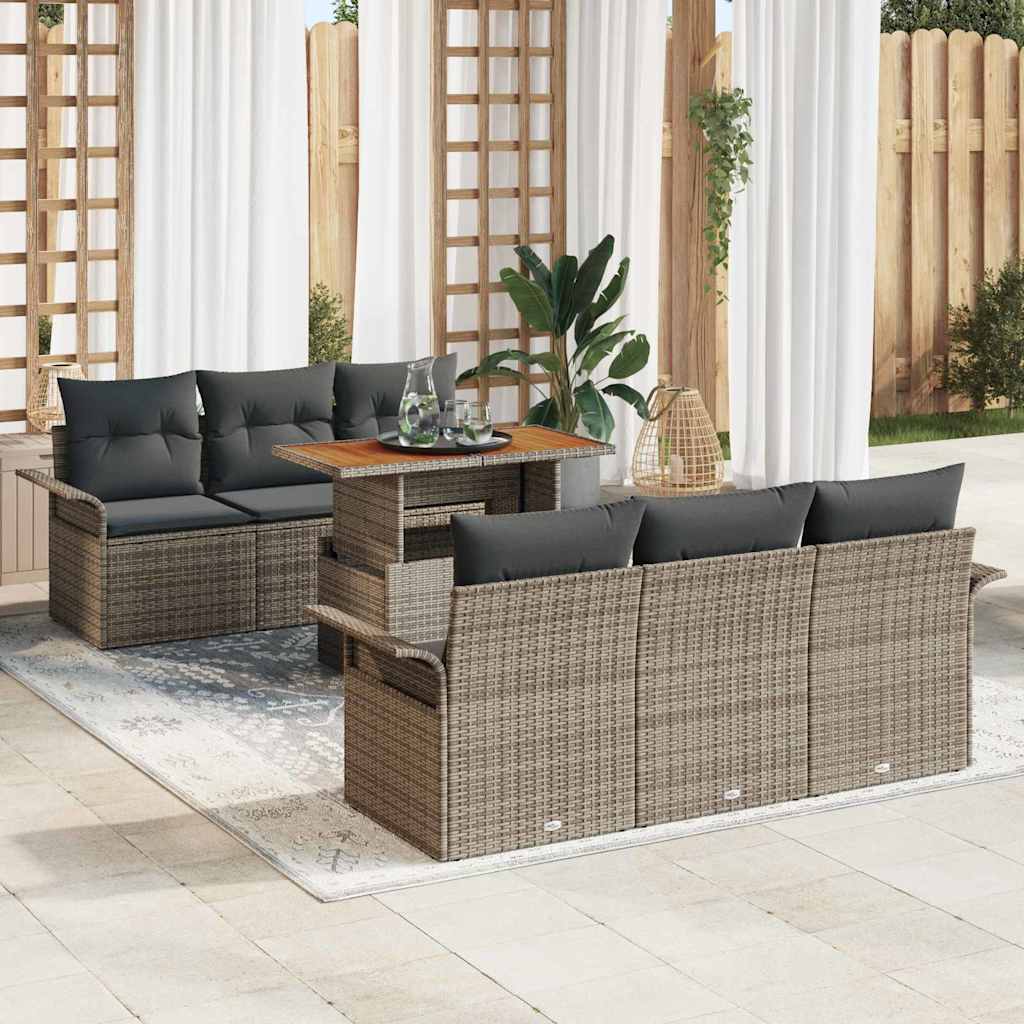 Garten-Sofa-Set mit Kissen 7 pcs Grau