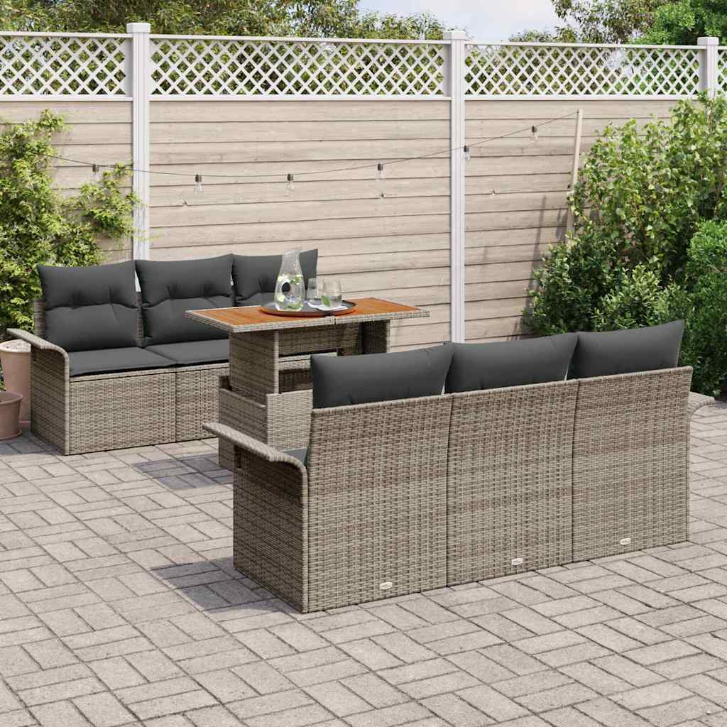 Garten-Sofa-Set mit Kissen 7 pcs Grau