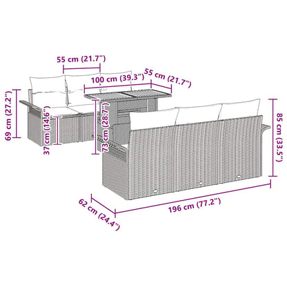 Garten-Sofa-Set mit Kissen 7 pcs Grau