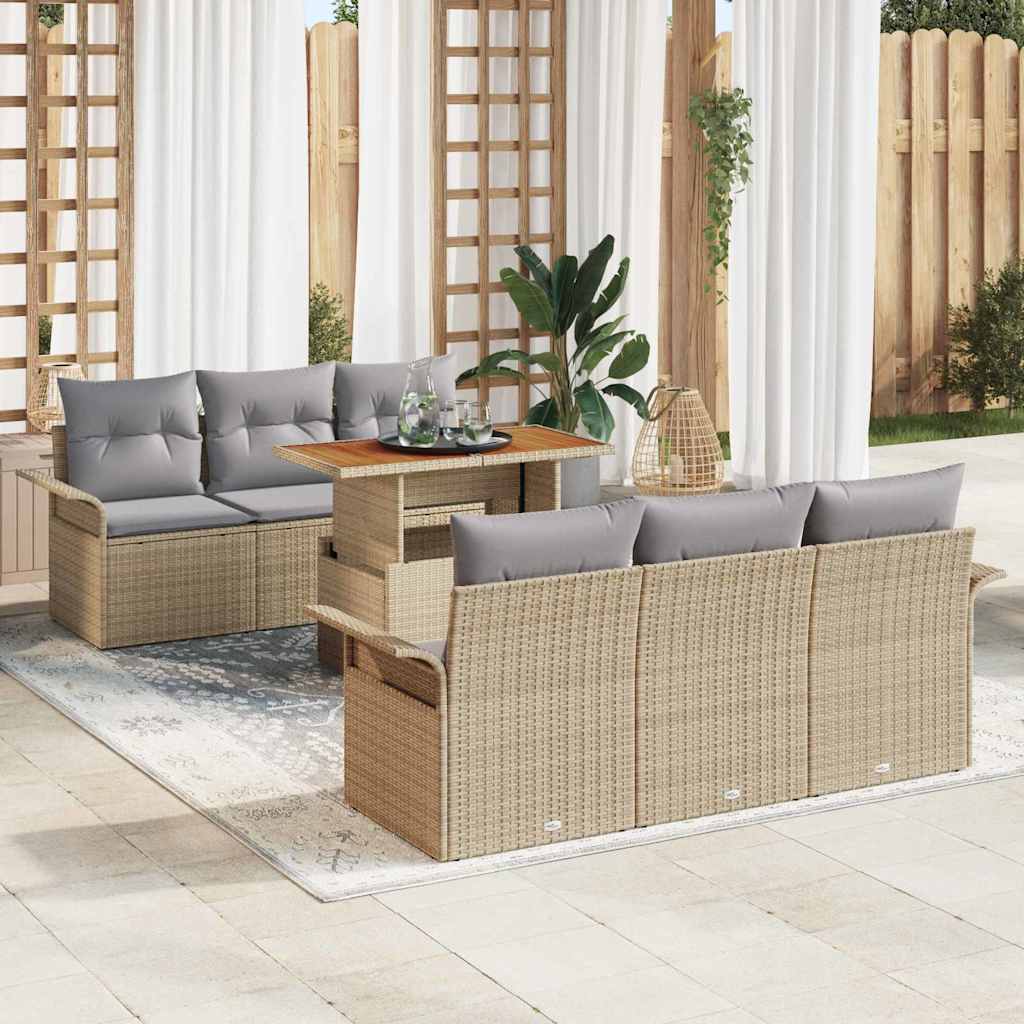 Garten-Sofa-Set mit Kissen 7 pcs Beige und Hellgrau