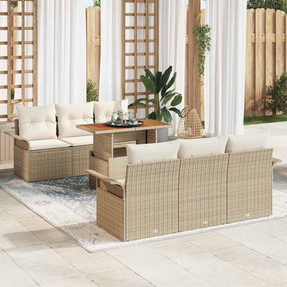 vidaXL Salon de jardin 7 pcs avec coussins beige et crème