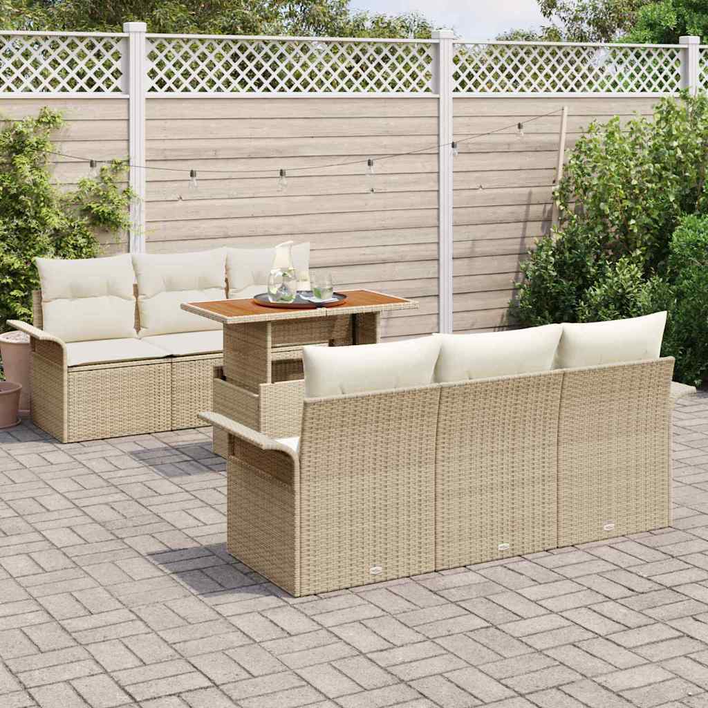 vidaXL Salon de jardin 7 pcs avec coussins beige et crème