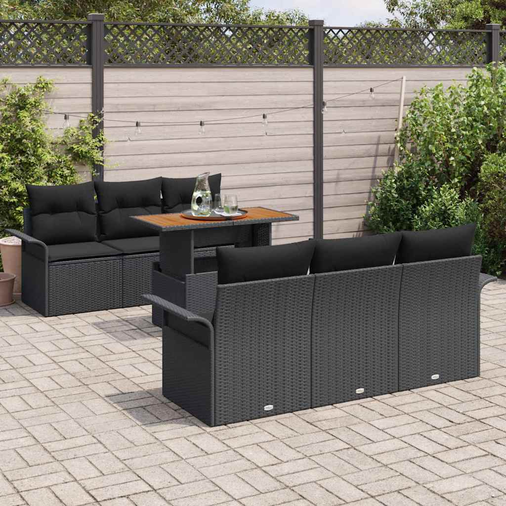 vidaXL Ensemble de canapés de jardin avec coussins 7 pcs Noir