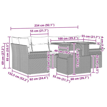 Garten-Sofa-Set mit Kissen 7 pcs Schwarz und Creme