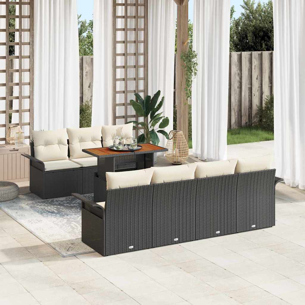 Garten-Sofa-Set mit Kissen 8 pcs Schwarz und Creme