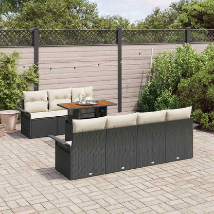 Garten-Sofa-Set mit Kissen 8 pcs Schwarz und Creme