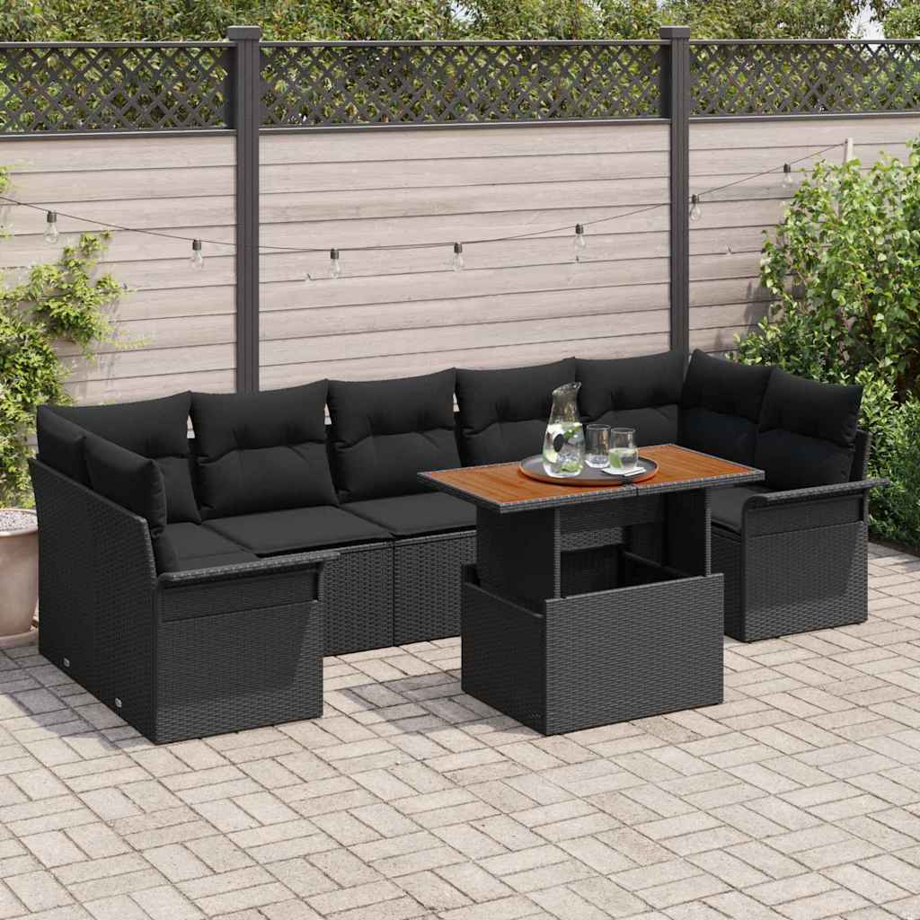Garten-Sofa-Set mit Kissen 8 pcs Schwarz