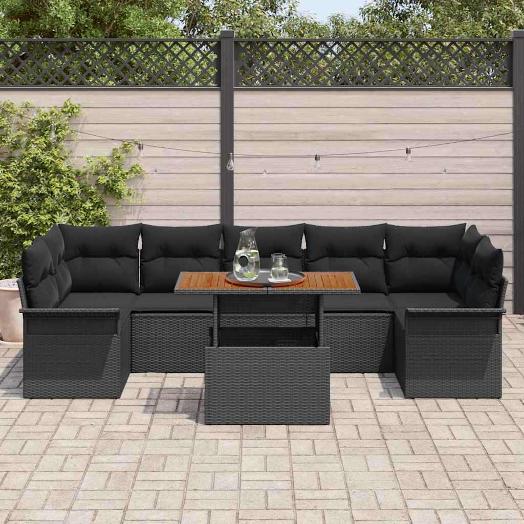 Garten-Sofa-Set mit Kissen 8 pcs Schwarz