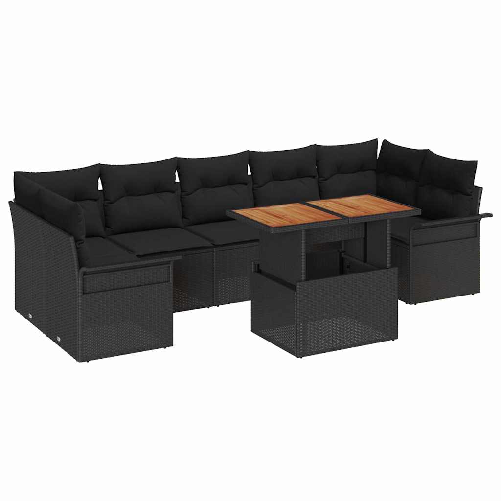 Garten-Sofa-Set mit Kissen 8 pcs Schwarz