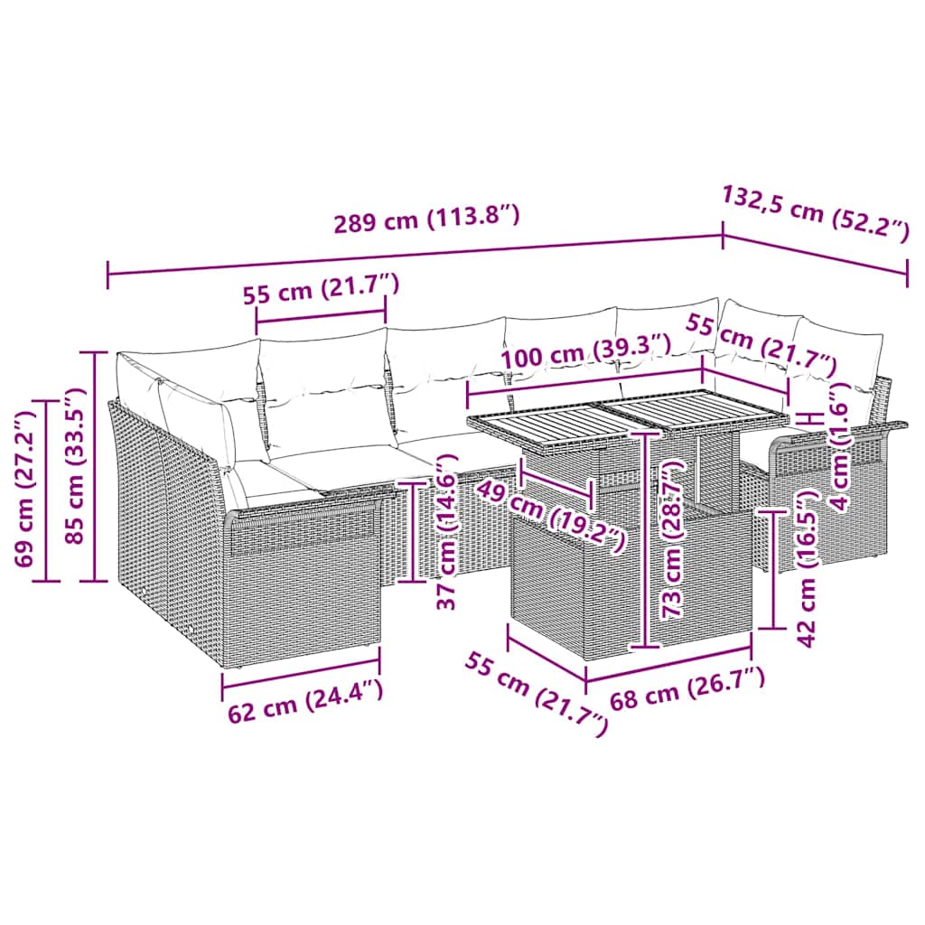 Garten-Sofa-Set mit Kissen 8 pcs Schwarz