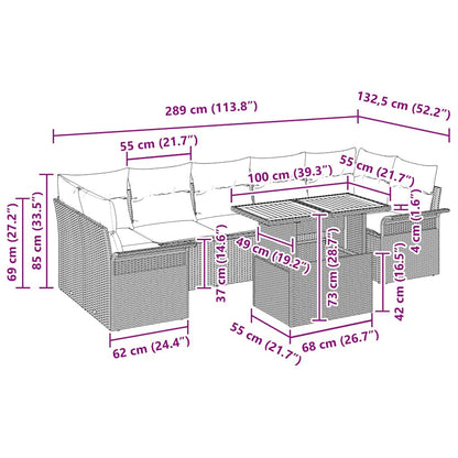 Garten-Sofa-Set mit Kissen 8 pcs Schwarz