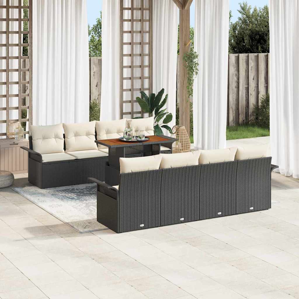 vidaXL Ensemble de canapés de jardin avec coussins 7 pcs Noir et crème Résine tressée