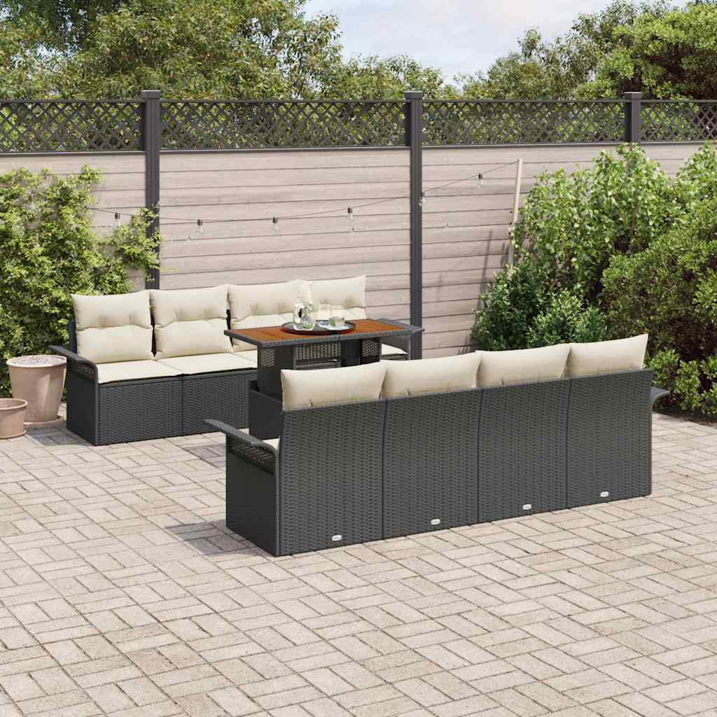 vidaXL Ensemble de canapés de jardin avec coussins 7 pcs Noir et crème Résine tressée