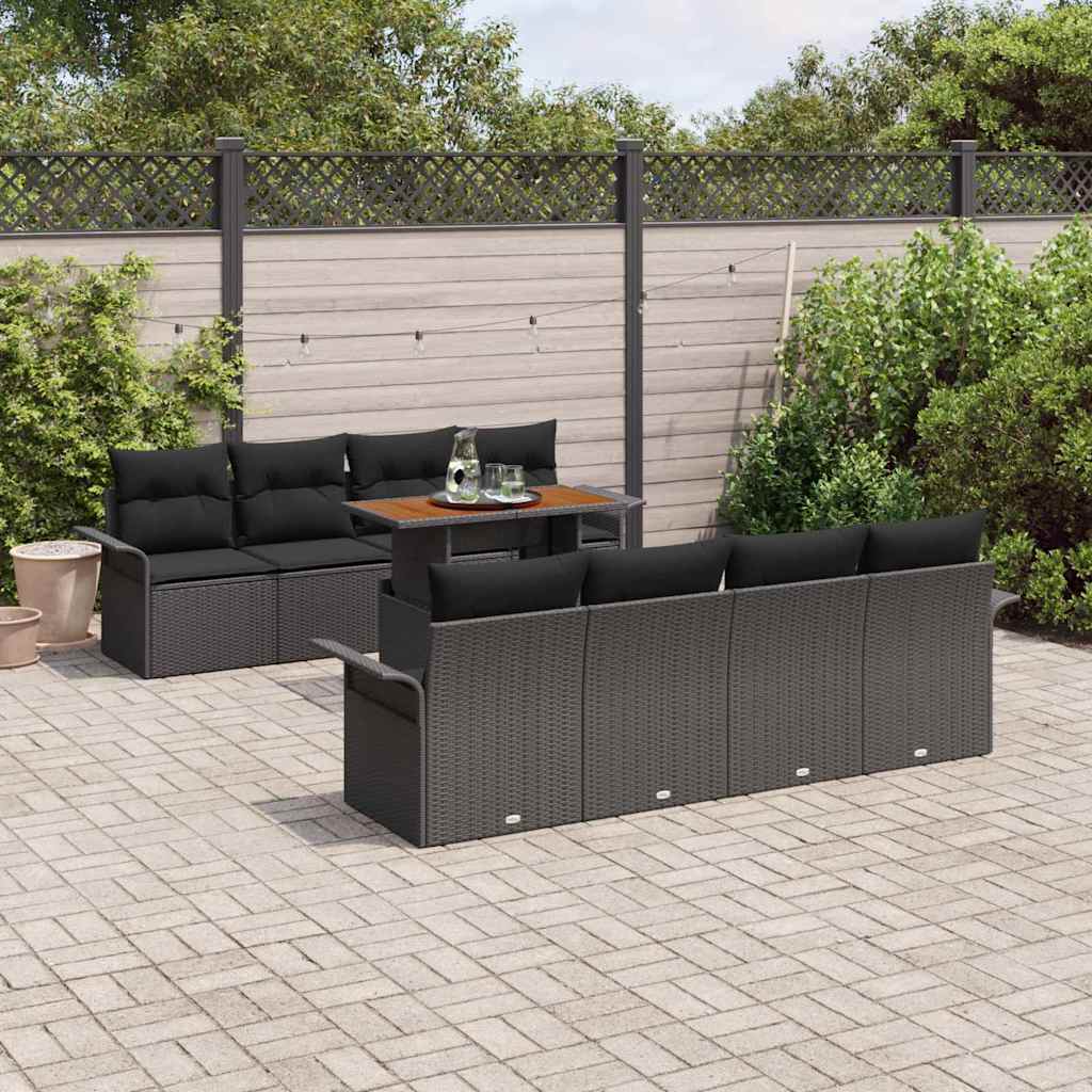 vidaXL Ensemble de canapés de jardin avec coussins 7 pcs Noir Résine tressée