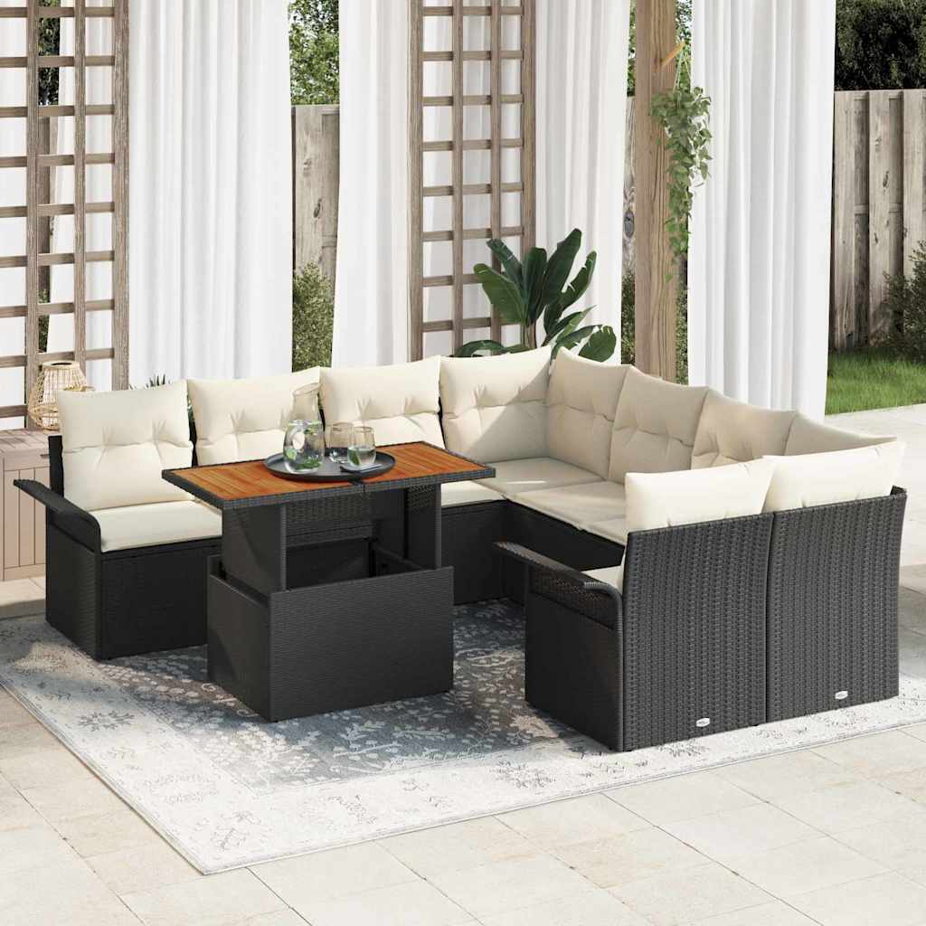 vidaXL Salon de jardin avec coussins Noir et Crème