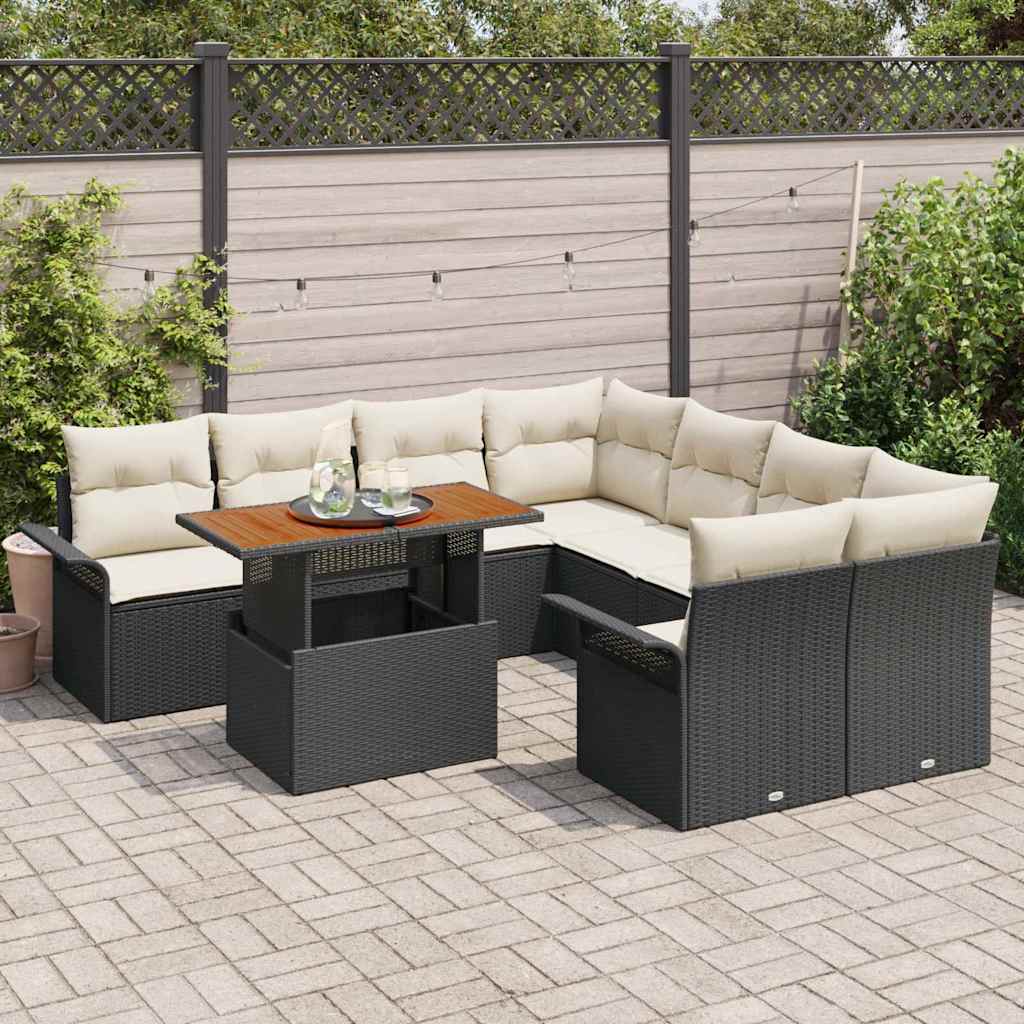 vidaXL Salon de jardin avec coussins Noir et Crème
