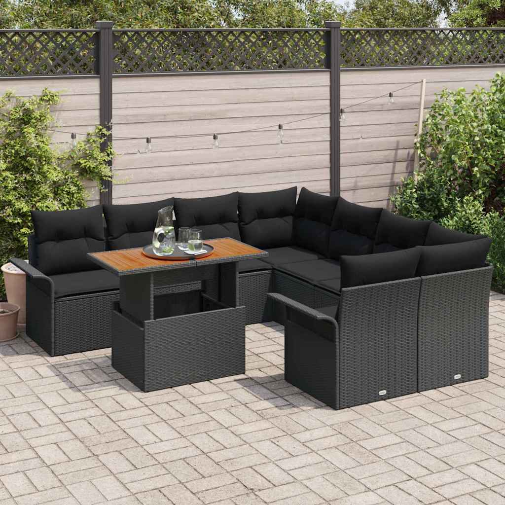 vidaXL Salon de jardin avec coussins Noir