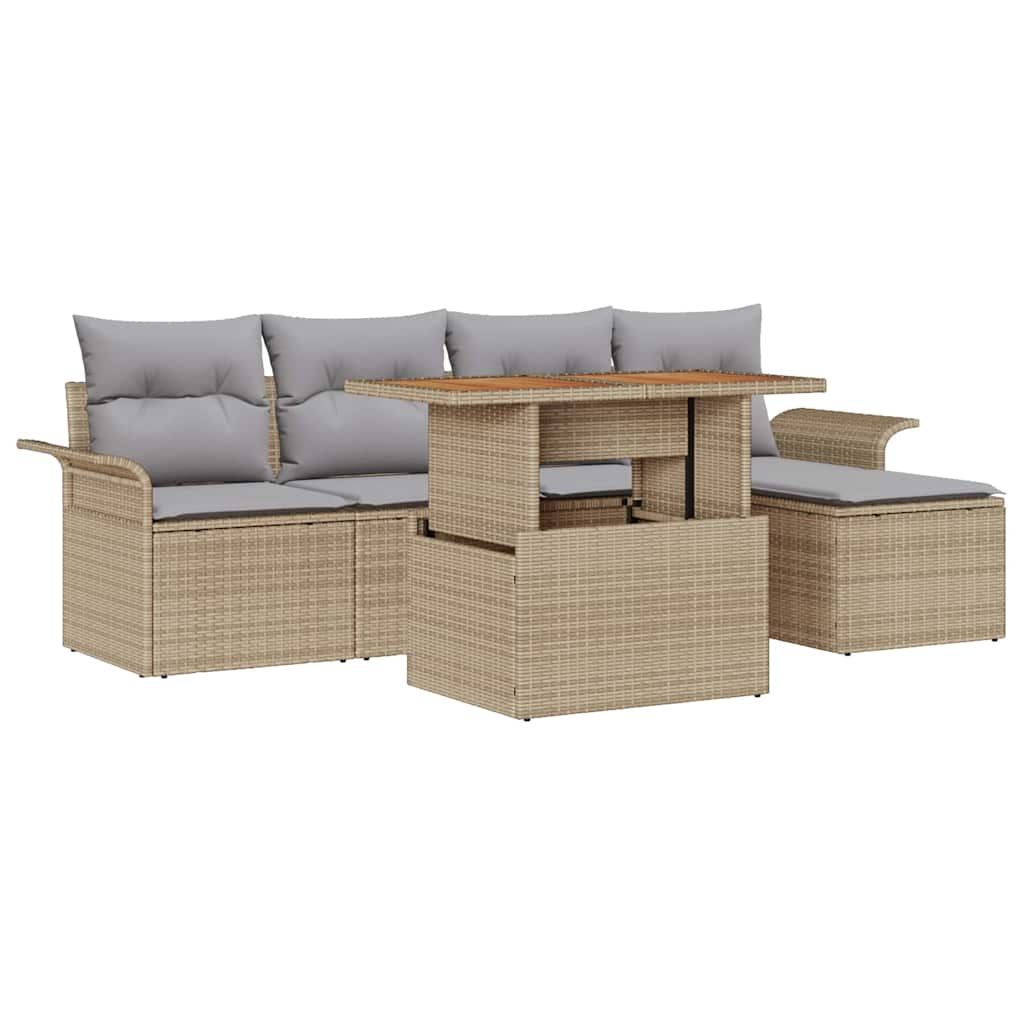 Garten-Sofa-Set mit Kissen 6 pcs Beige und Hellgrau