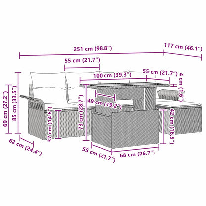Garten-Sofa-Set mit Kissen 6 pcs Beige und Hellgrau