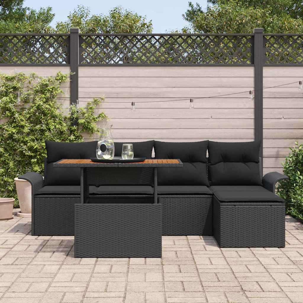 vidaXL Salon de jardin 6 pcs avec coussins Noir