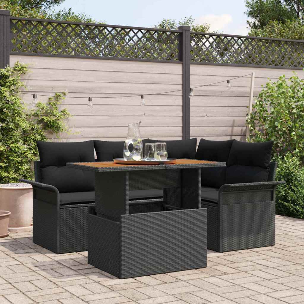 vidaXL Salon de jardin 5 pcs avec coussins Noir