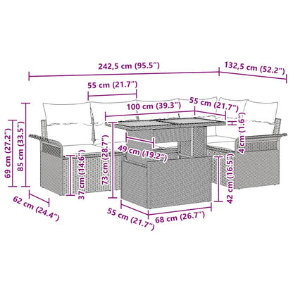 Garten-Sofa-Set mit Kissen 6 pcs Schwarz und Creme