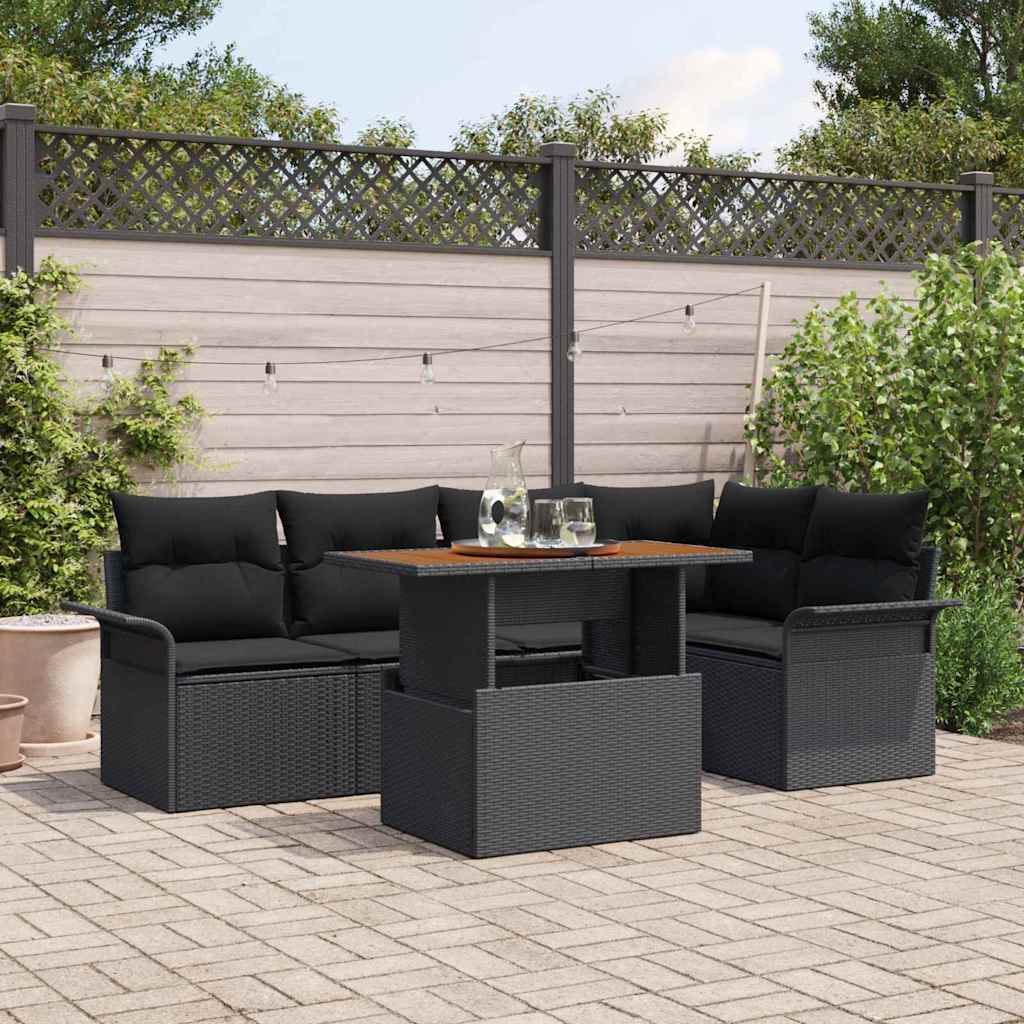 vidaXL Ensemble de canapés de jardin avec coussins 6 pcs Noir