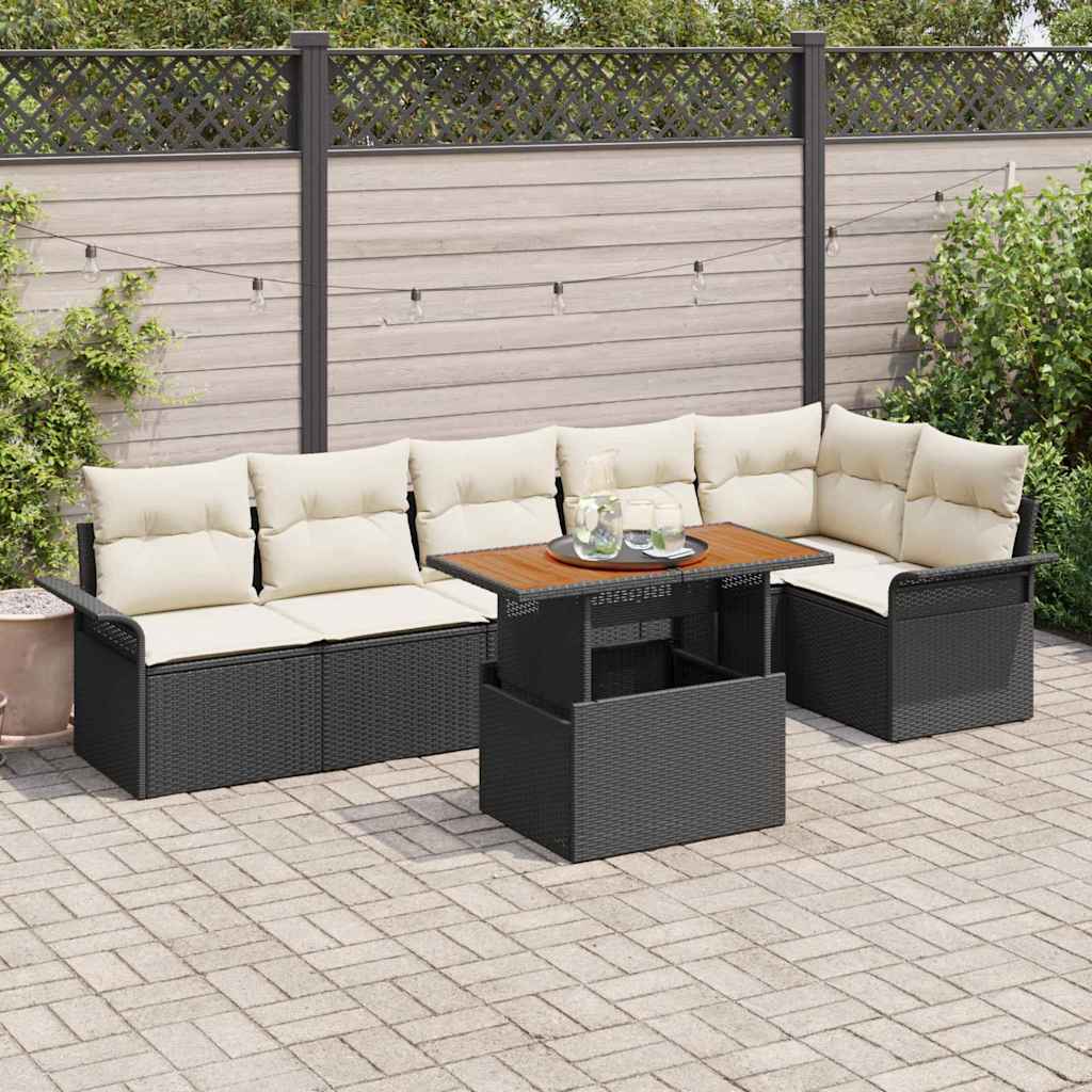 vidaXL Ensemble de canapés de jardin avec coussins 7 pcs Noir et crème Résine tressée