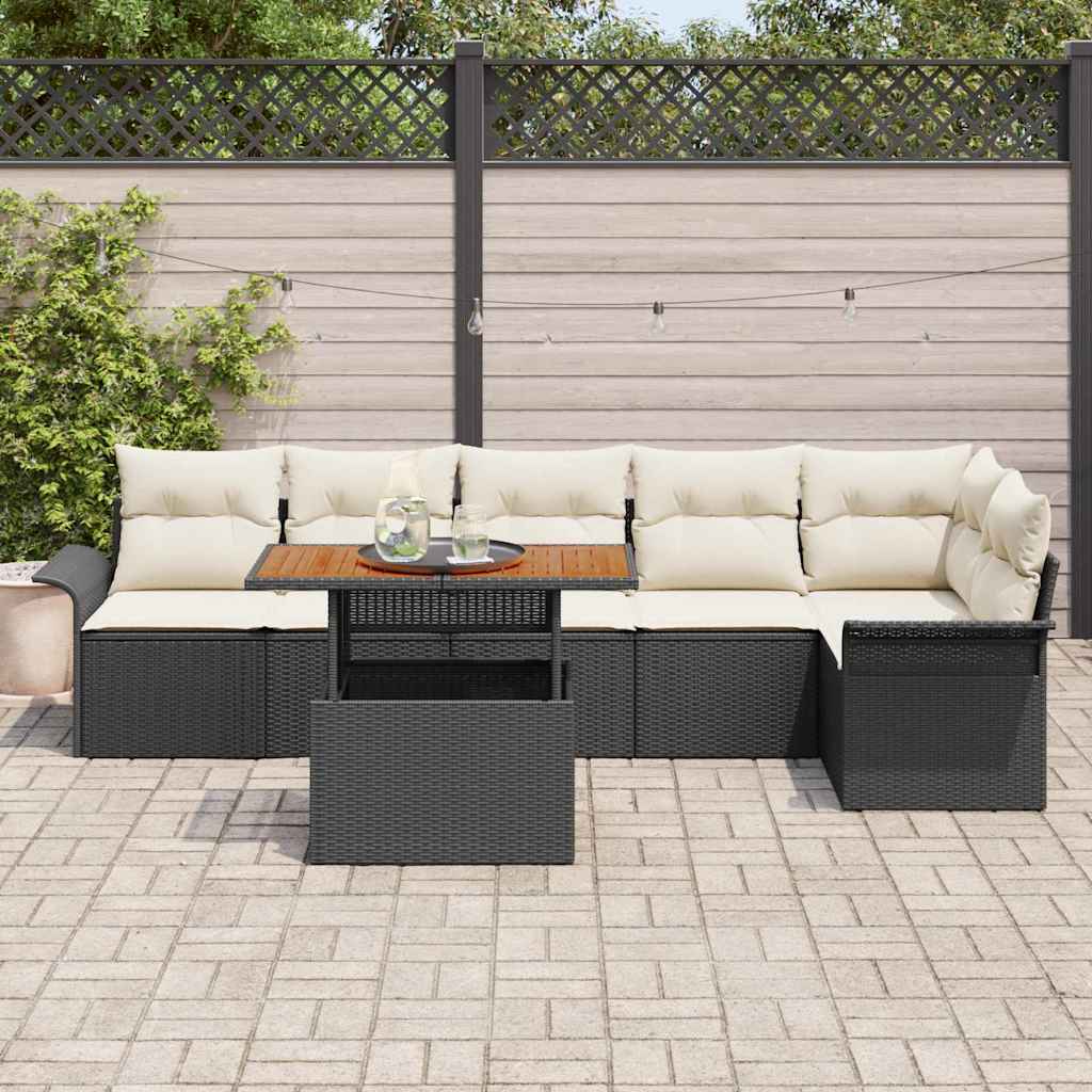 vidaXL Ensemble de canapés de jardin avec coussins 7 pcs Noir et crème Résine tressée