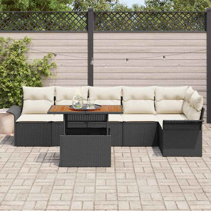 vidaXL Ensemble de canapés de jardin avec coussins 7 pcs Noir et crème Résine tressée